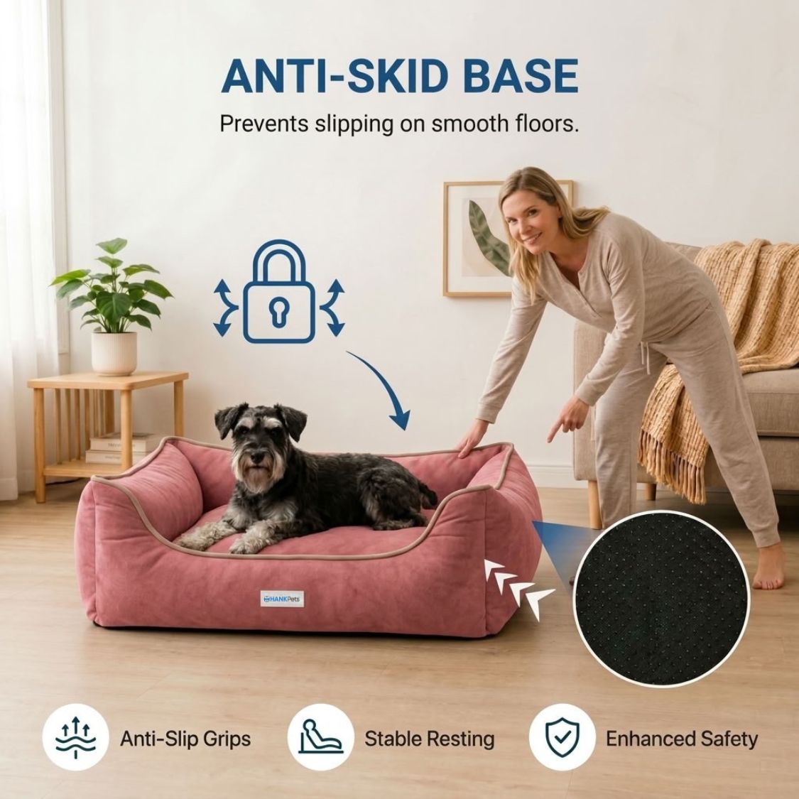 HANK SoftNest Premium Dog Bed Anti Skid & Machine Washable (Pink)