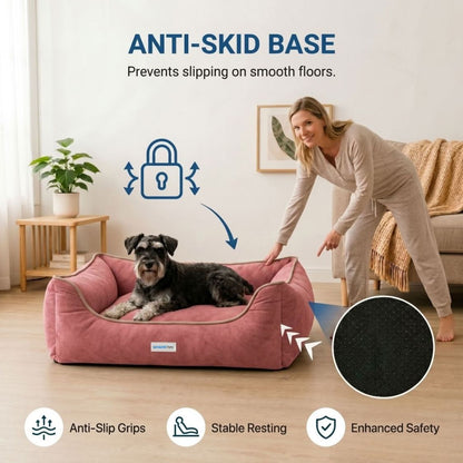 HANK SoftNest Premium Dog Bed Anti Skid & Machine Washable (Pink)