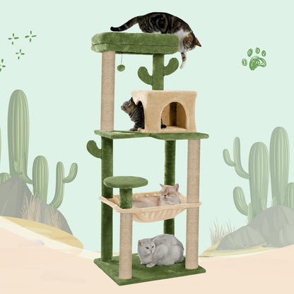 Condo Fur Fabric Activity Kitten Cat Tree | Hammock | Hanging Ball | Scratching Posts | Jute Rope (Height 55 Inch)