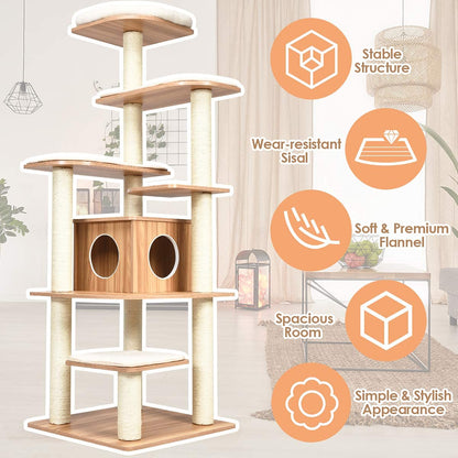 Everest Heights Premium Wooden Cat Tower with Sisal Scratcher