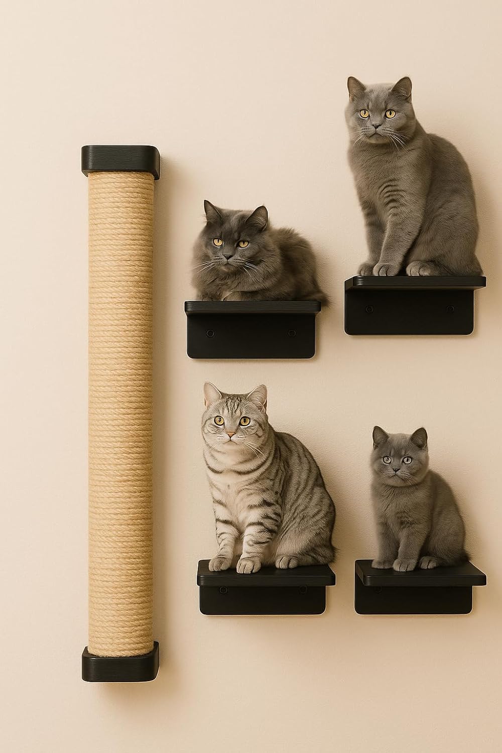 Panther's Perch Cat Scratcher Tower with 5 Shelves - Black