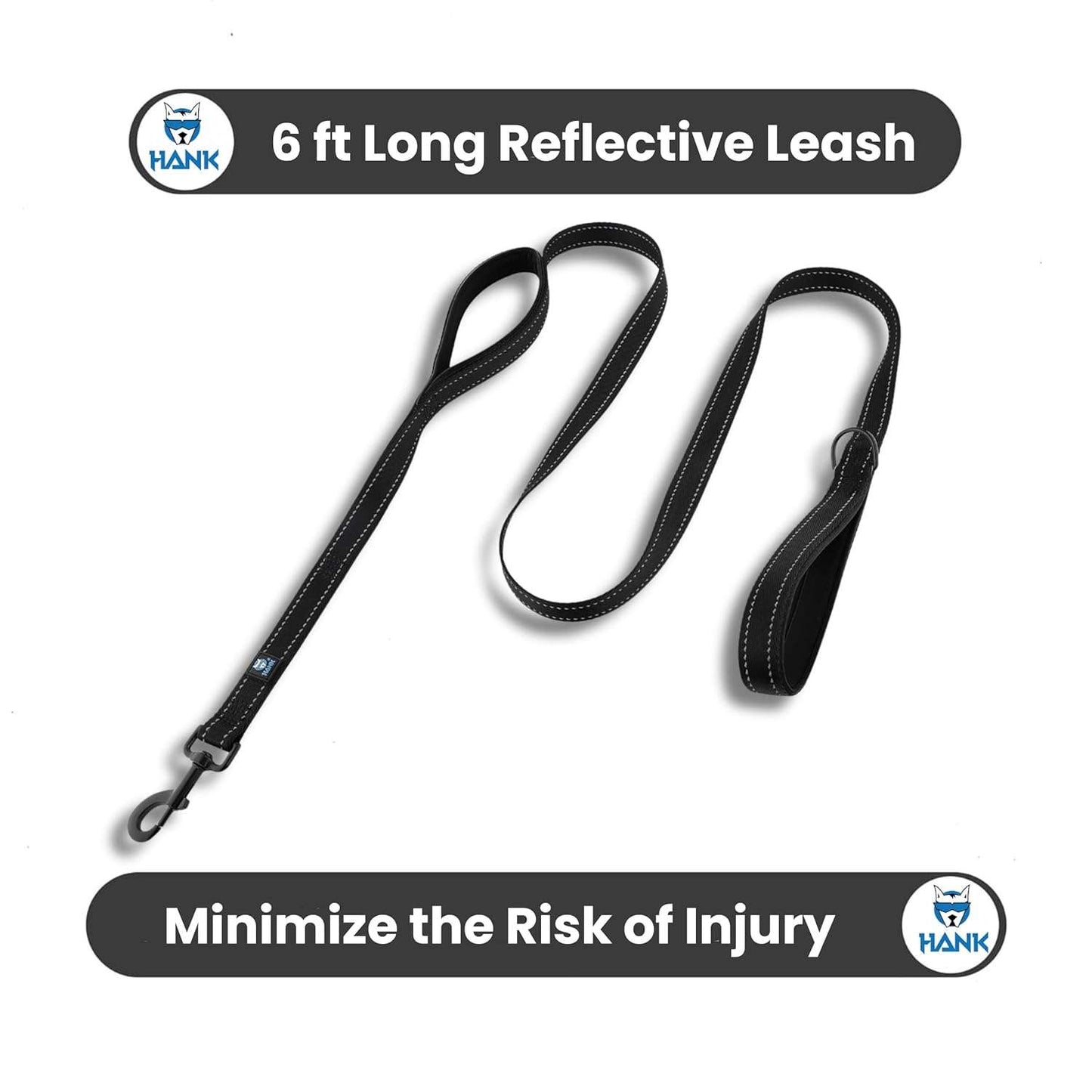 HANK Dog Leash Design for Heavy Puller | Thick Durable Comfortable (Double Handle) Black