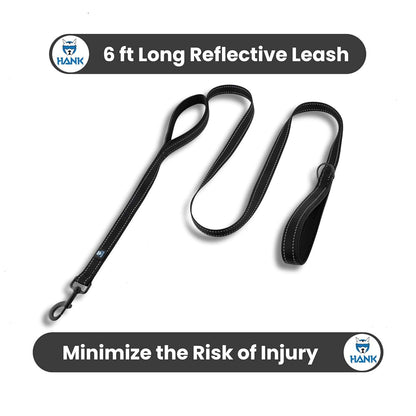 HANK Dog Leash Design for Heavy Puller | Thick Durable Comfortable (Double Handle) Black