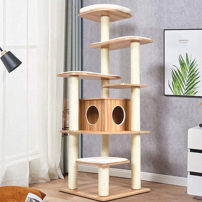 Everest Heights Premium Wooden Cat Tower with Sisal Scratcher