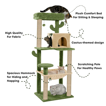 Condo Fur Fabric Activity Kitten Cat Tree | Hammock | Hanging Ball | Scratching Posts | Jute Rope (Height 55 Inch)