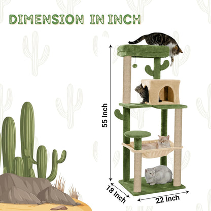 Condo Fur Fabric Activity Kitten Cat Tree | Hammock | Hanging Ball | Scratching Posts | Jute Rope (Height 55 Inch)