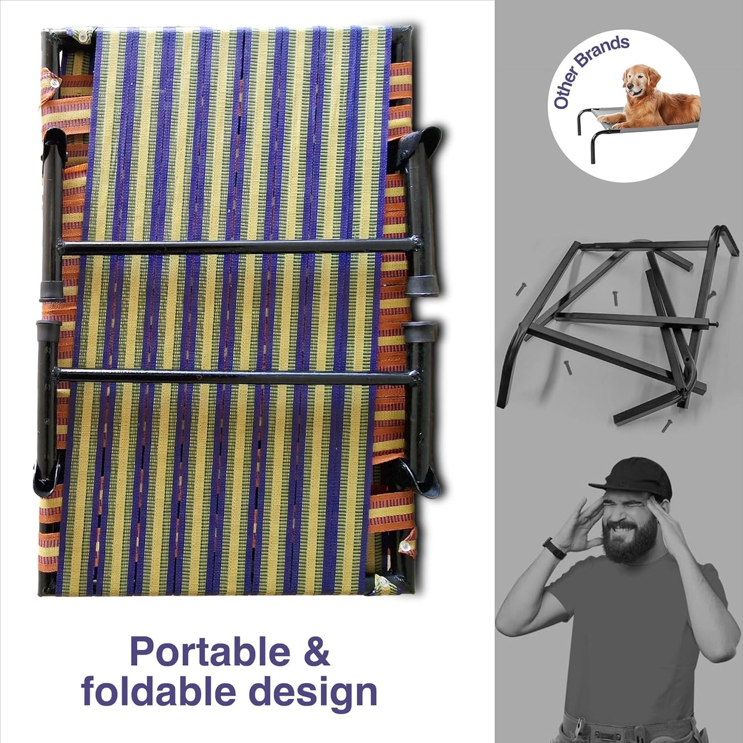 Folding Elevated Cat & Dog Bed | All Seasons Comfort with Breathable Nylon Mesh I Anti-Skid & Waterproof