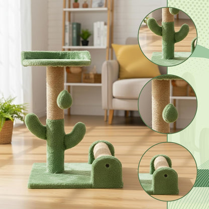 Soft Fur Fabric Activity Dual Jute Rope Scratching Post Cat Tree (Height 16 Inch)