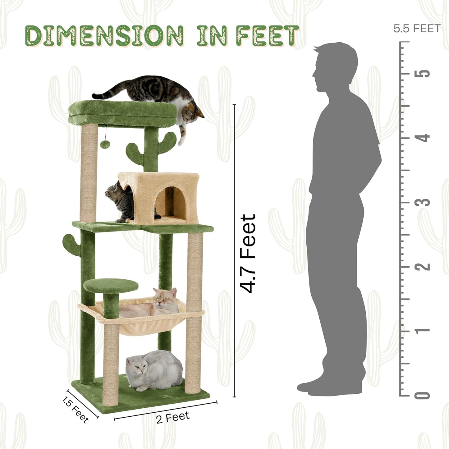 Condo Fur Fabric Activity Kitten Cat Tree | Hammock | Hanging Ball | Scratching Posts | Jute Rope (Height 55 Inch)