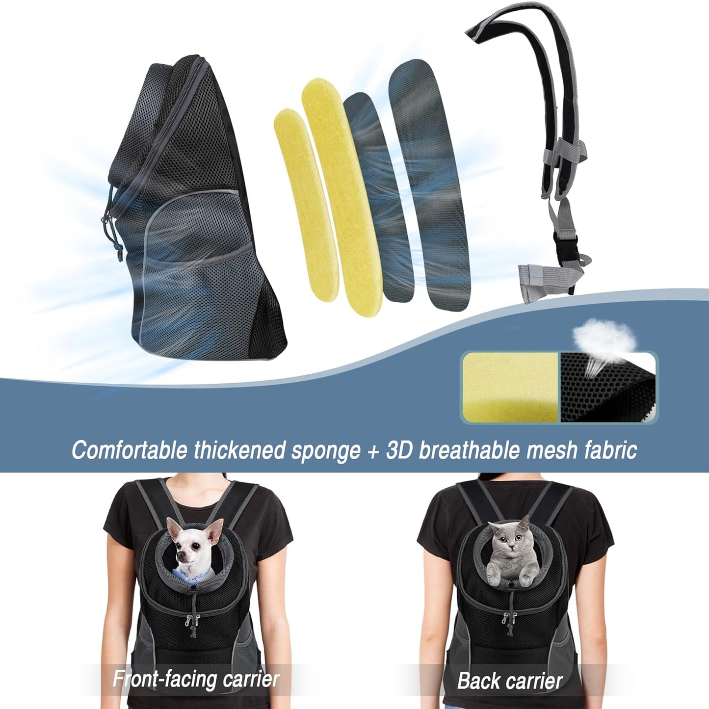 Pet Dog Carrier Backpack | Breathable Front Pack For Small Dogs & Cats