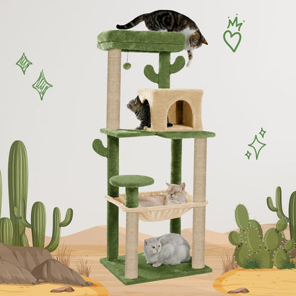 Condo Fur Fabric Activity Kitten Cat Tree | Hammock | Hanging Ball | Scratching Posts | Jute Rope (Height 55 Inch)
