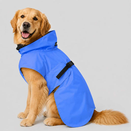 Blue Waterproof Dog Raincoat with Hood