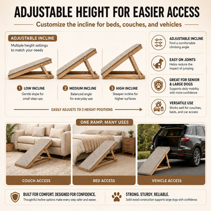 Foldable Pet Ramp for Dogs & Cats – Anti-Slip Wooden Ramp for Large Dogs