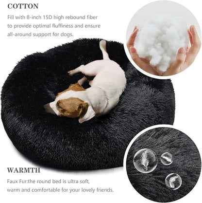 Round Donut Pet Bed for Cats & Dogs, Soft & Washable (Black)
