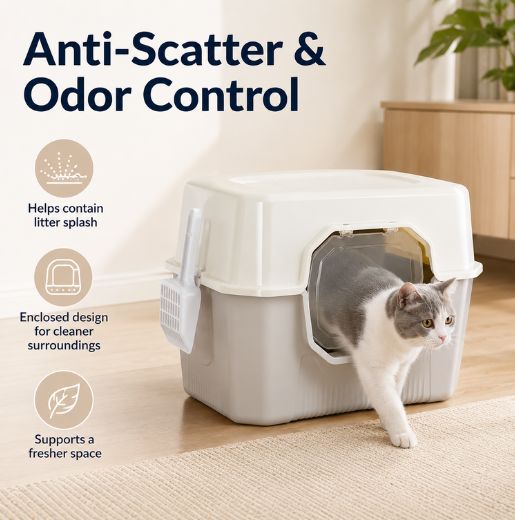 Covered Cat Litter Box With Swing Door & Scoop