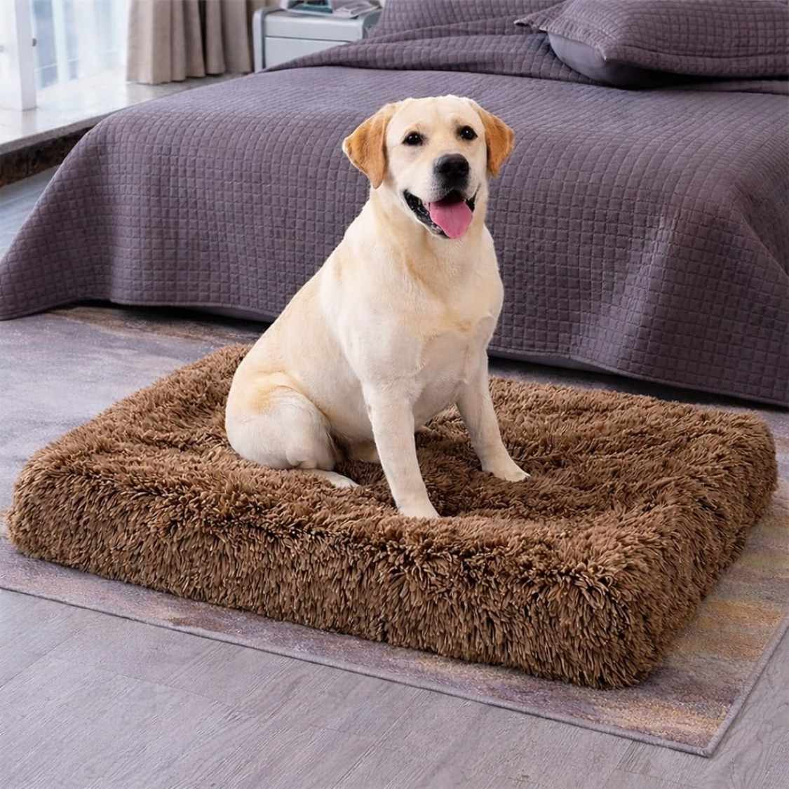 High Density Foam Dog Bed | Washable Anti Slip Brown (Large)