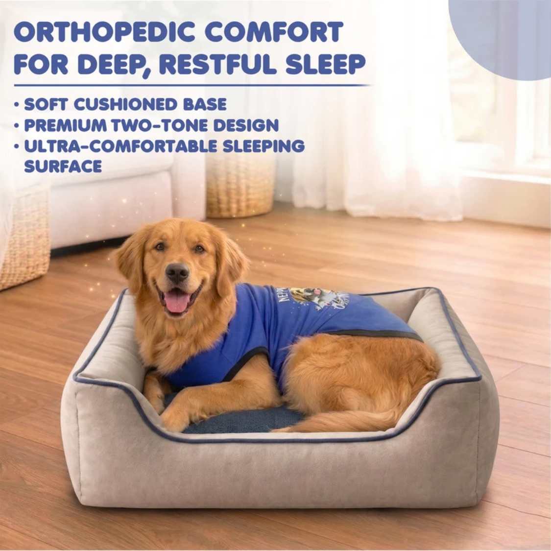 Premium Denim Orthopaedic Dog Bed | Washable Pet Sofa With Bolster