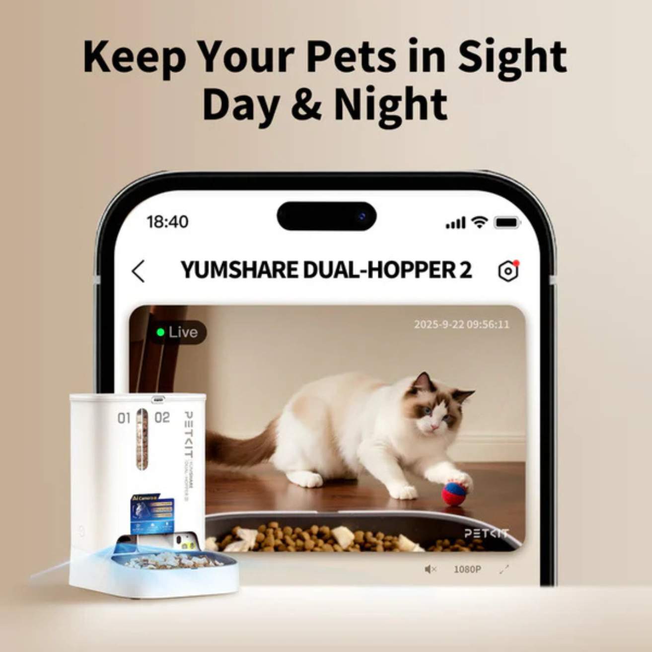 Dual Hopper Automatic Pet Feeder With Camera | App Control Food Dispenser