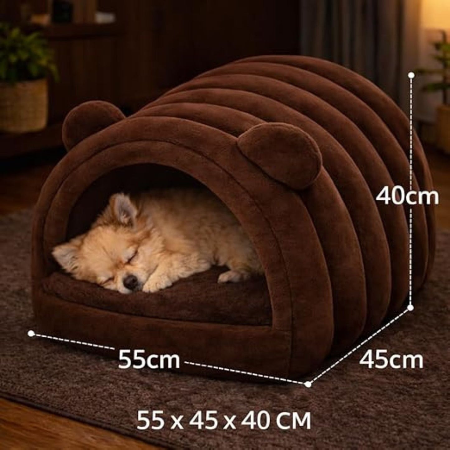 Bear Shape Pet Bed Cave – Soft Plush Indoor Pet House for Cats & Dogs