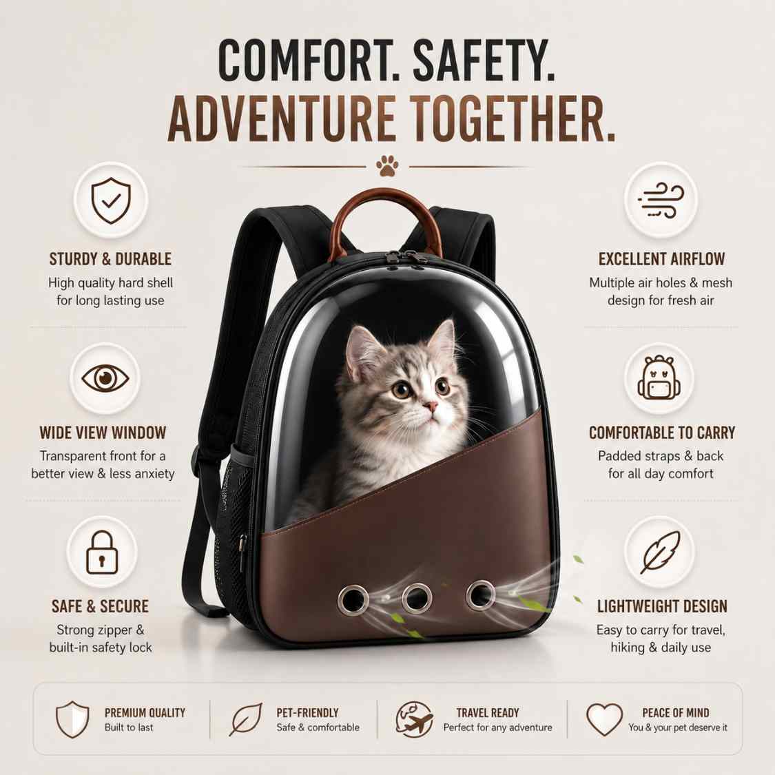 Pet Carrier Backpack With Transparent Window For Cats & Small Dogs
