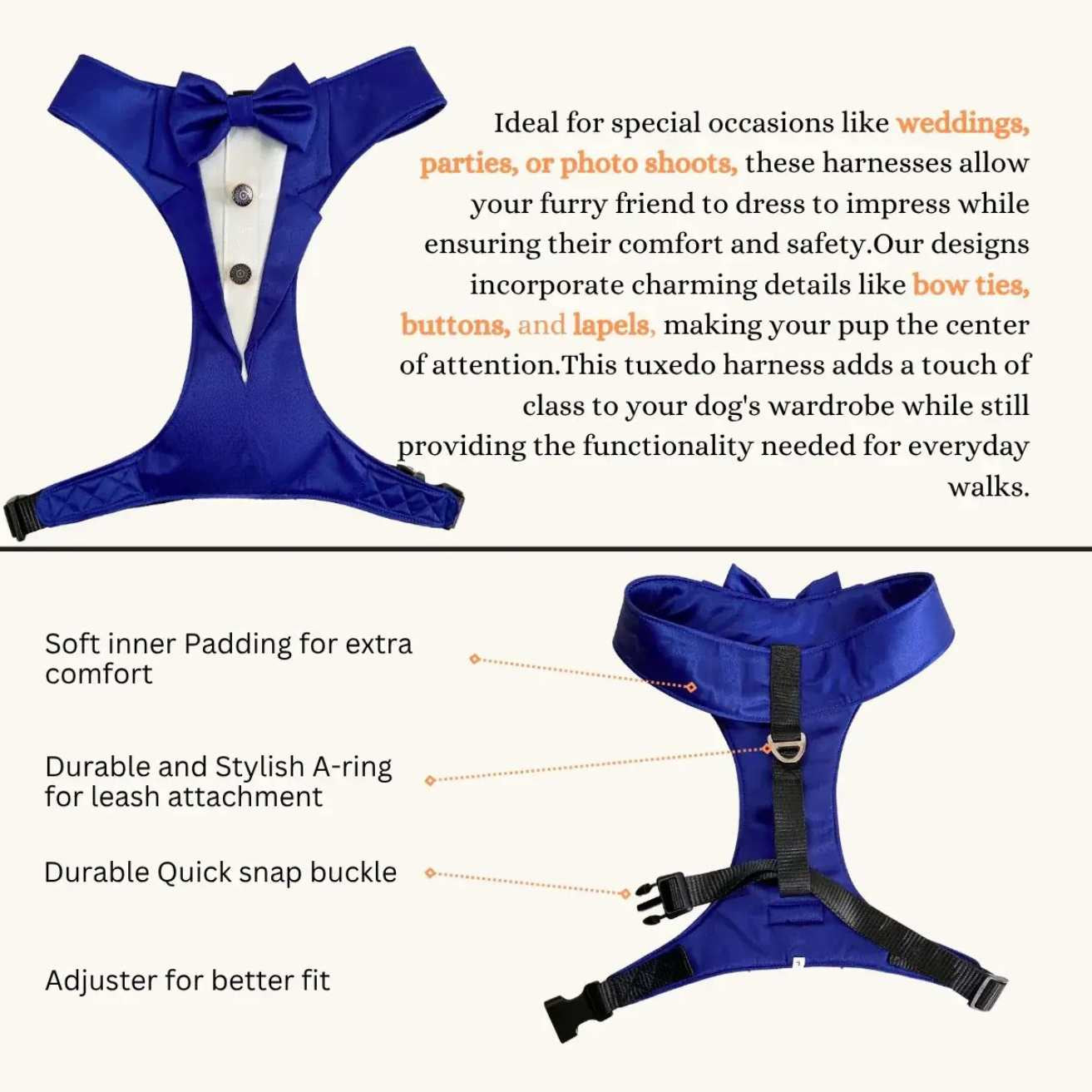 Dog Tuxedo Harness – Designer Party Wear(Blue)