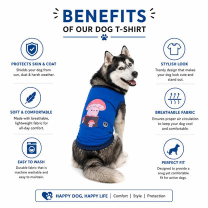 Mushroom Print Dog T-Shirt | Soft Comfortable Pet Wear (Blue)