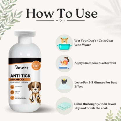 Anti Tick Shampoo For Dogs & Cats - Flea Control Pet Shampoo 250 mL