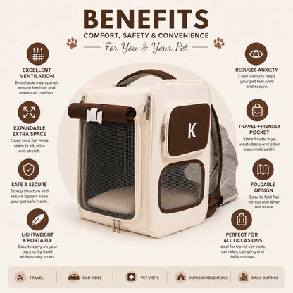 Expandable Cat Carrier Backpack | Brown Pet Travel Bag