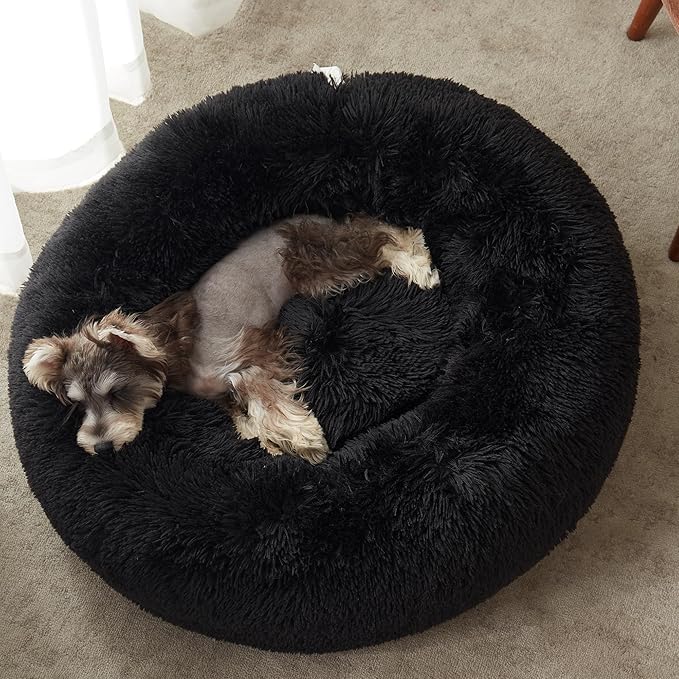 Round Donut Pet Bed for Cats & Dogs, Soft & Washable (Black)