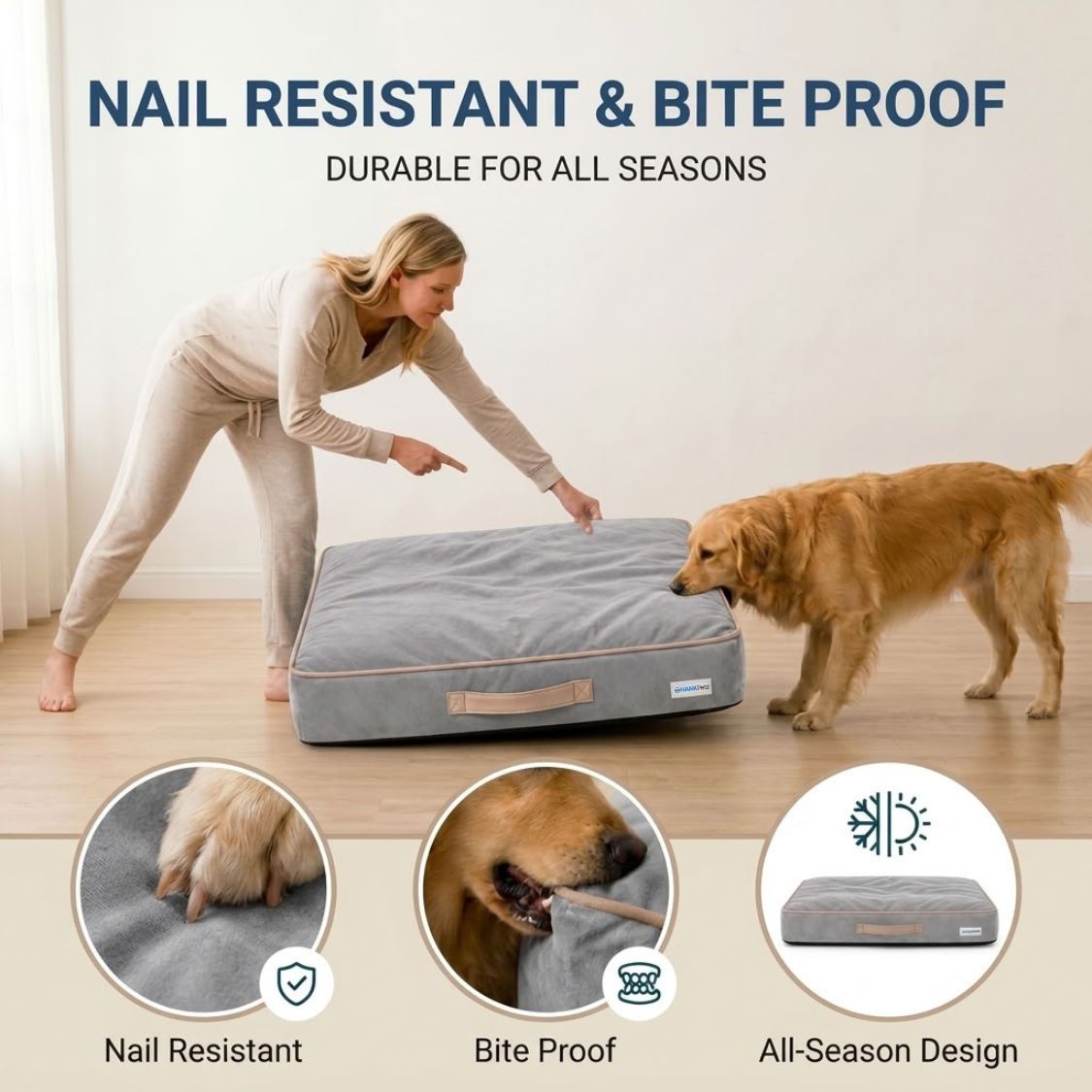 HANK CloudRest Premium Mattress Dog Bed | Anti Skid & Machine Washable (Grey)
