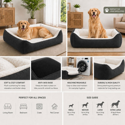 Black Comfort Pet Bed | Soft, Machine Washable & Anti-Skid Base