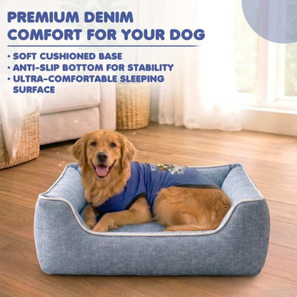 Premium Orthopedic Denim Blue Pet Bed | Soft Bolster Cushion Washable Pet Bed