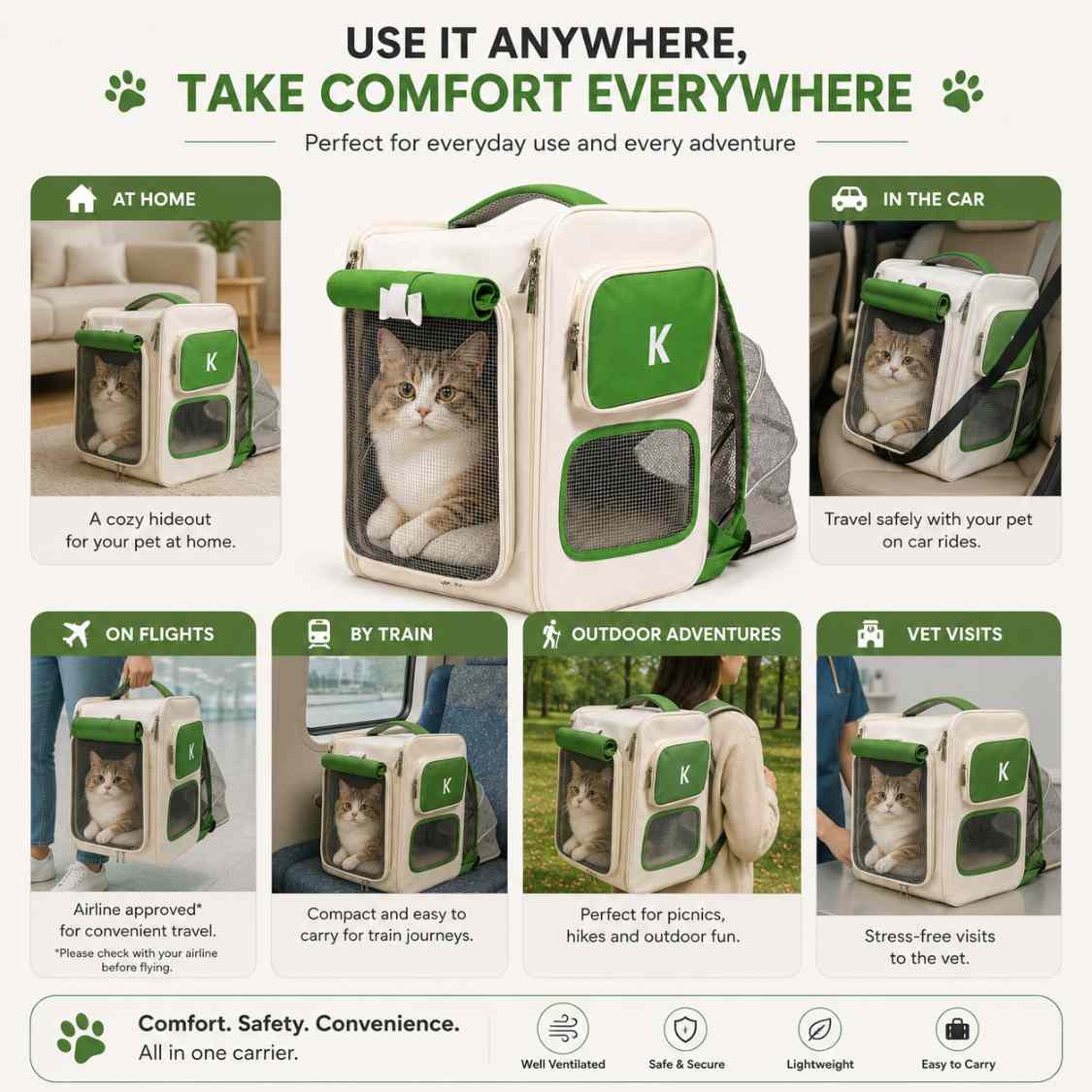 Expandable Cat Carrier Backpack With Breathable Mesh For Pets