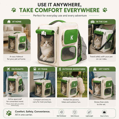 Expandable Cat Carrier Backpack With Breathable Mesh For Pets