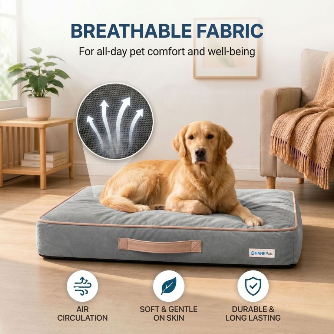 HANK CloudRest Premium Mattress Dog Bed | Anti Skid & Machine Washable (Grey)