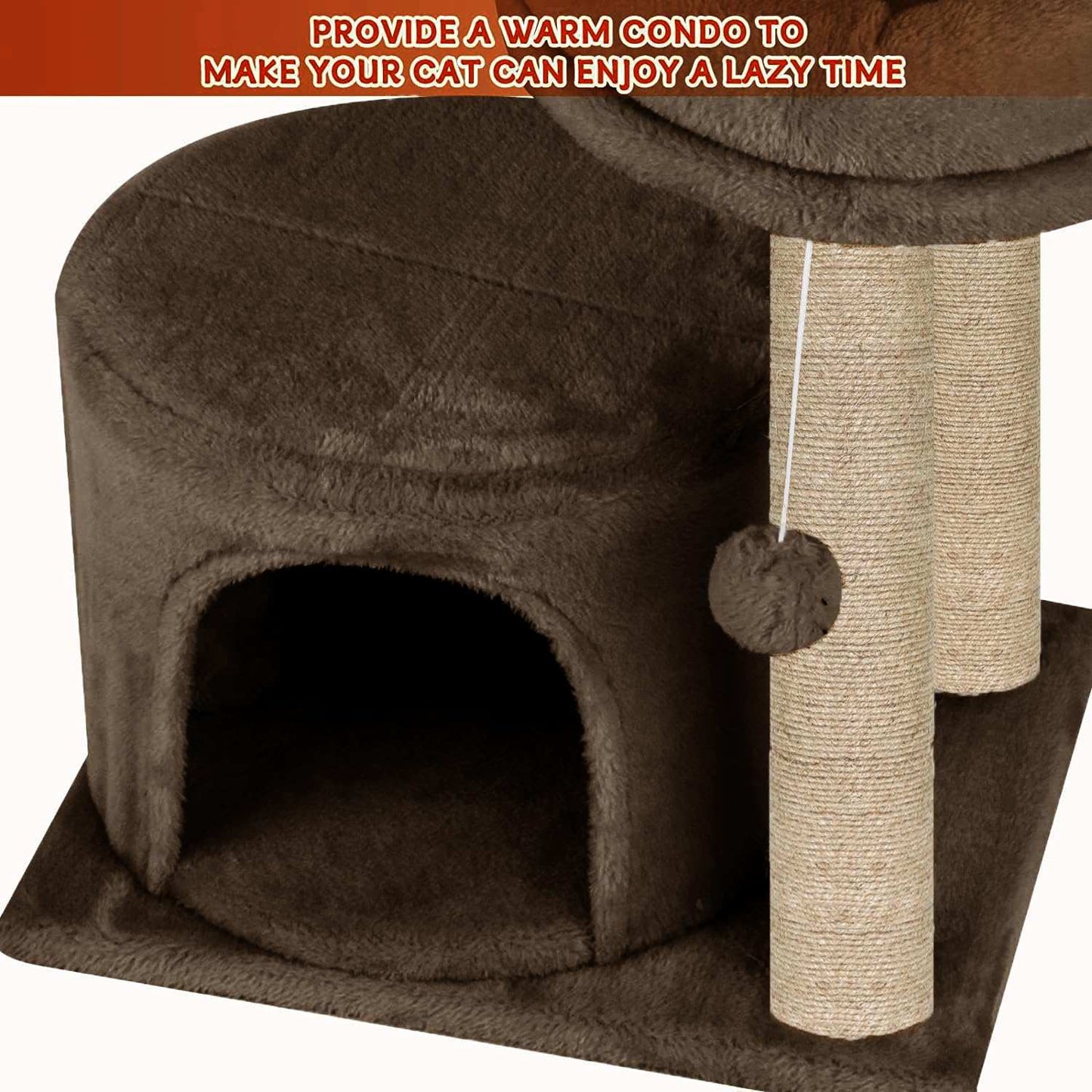 Cat Tree with Condo and Perch, 18 inch Height, 12 inch Condo, 16 inch Perch (Brown)