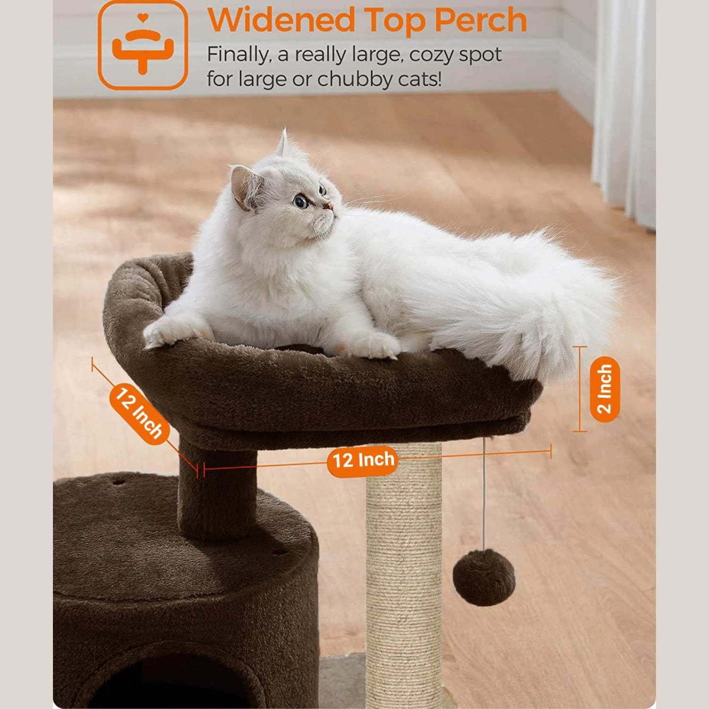 Cat Tree with Scratching Post, Condo and Toy Ball, 19 Inch x 12 Inch x 18 Inch (Brown)