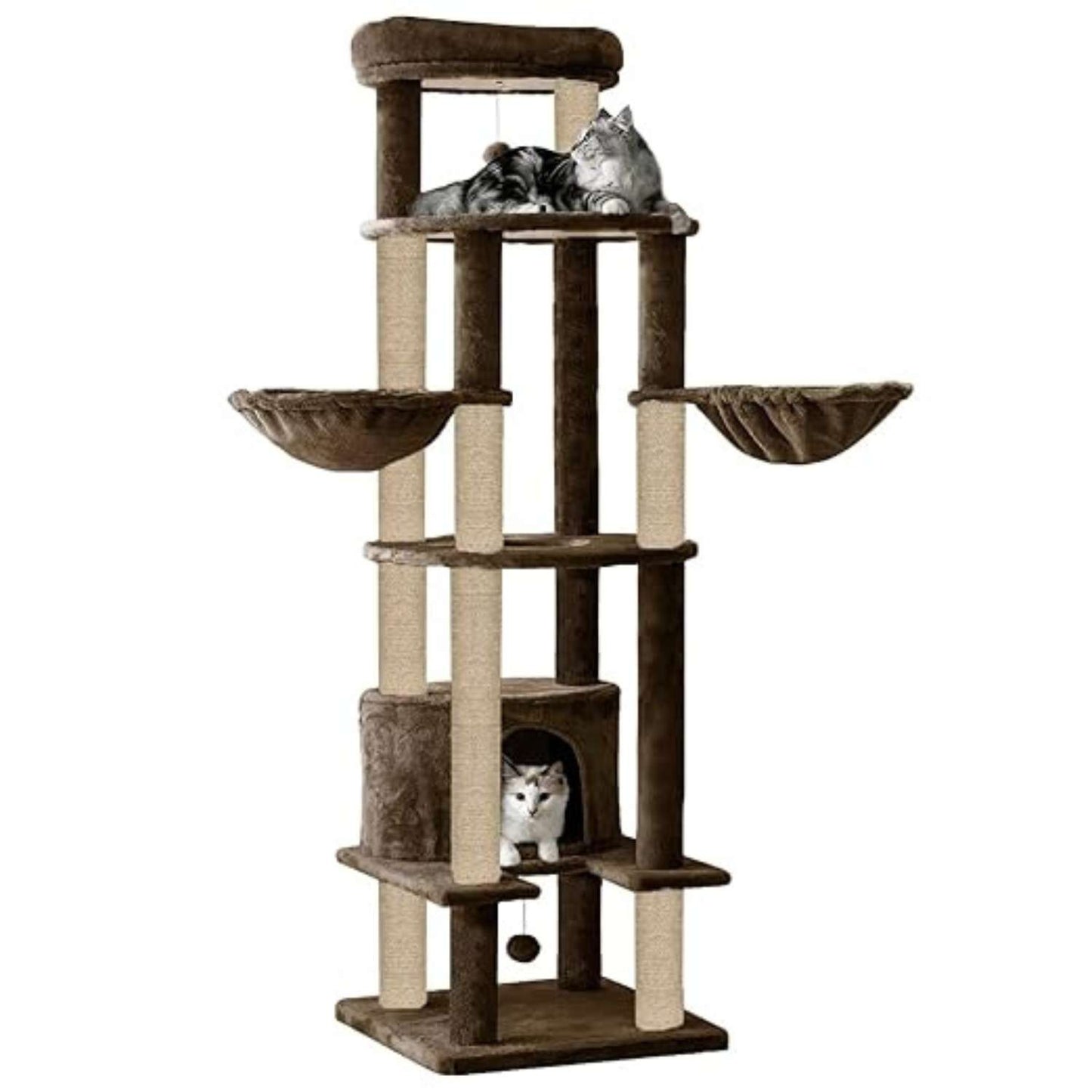 Multi-Level Cat Condo & Climbing Tower – 64-Inch Plush Cat Furniture with Scratching Posts