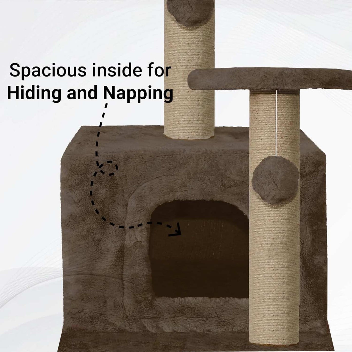 Soft Fur Activity Cat Tree - Natural Sisal Rope, Condo with Sisal Scratching Post, Hanging Ball Toys for Cats and Kittens (Height 26 Inch) (Brown)