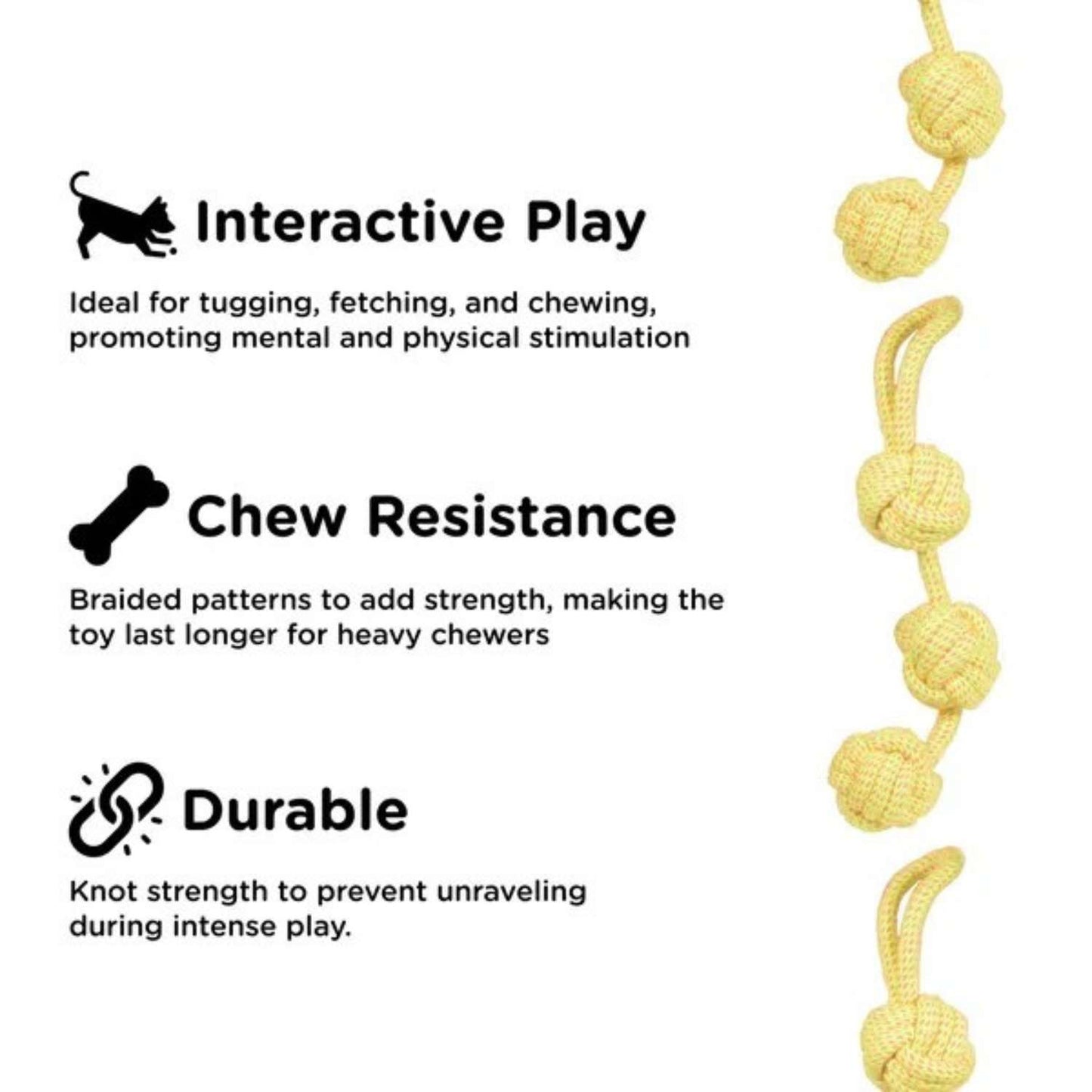 3 Ball Rope Tug Toy for Dogs & Cats - Interactive Chew & Training Toy
