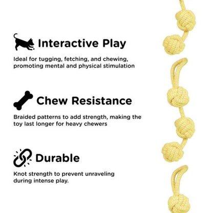 3 Ball Rope Tug Toy for Dogs & Cats - Interactive Chew & Training Toy