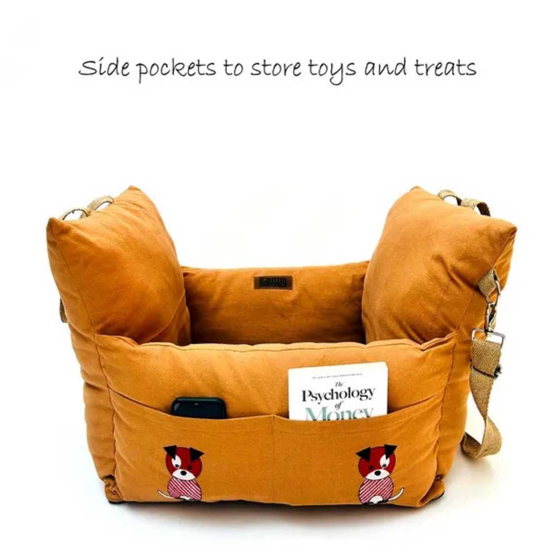 Pet Car Travel Bed with Safety Leash | Pet Seat Bed for Dogs & Cats | Earthy Brown