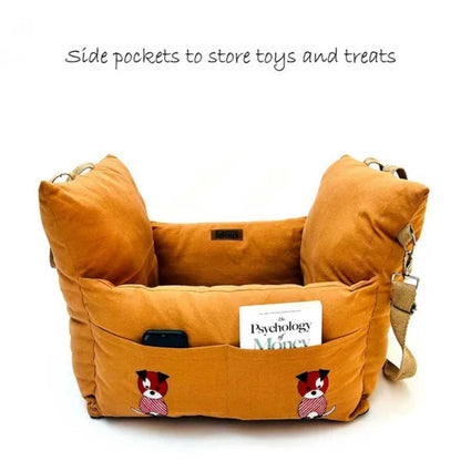 Pet Car Travel Bed with Safety Leash | Pet Seat Bed for Dogs & Cats | Earthy Brown
