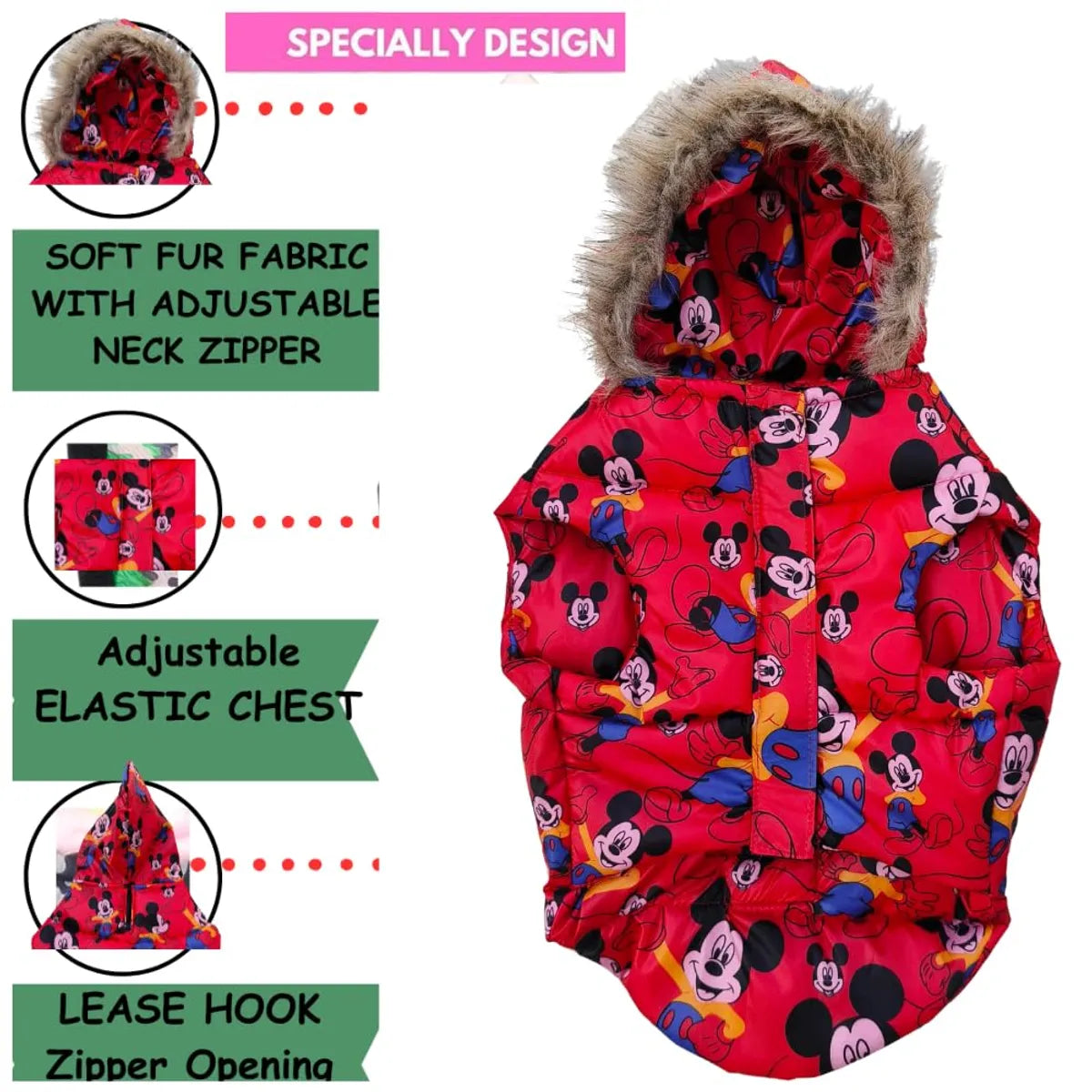 Warm & Lightweight Mickey Mouse Dog Winter Coat