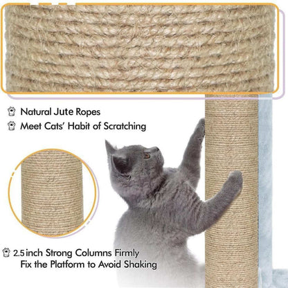 Condo Kitten Cat Tree - Plush Fur Fabric | Top Perch | Hanging Ball | Scratching Post (Condo 12x12 Inch) (Brown)