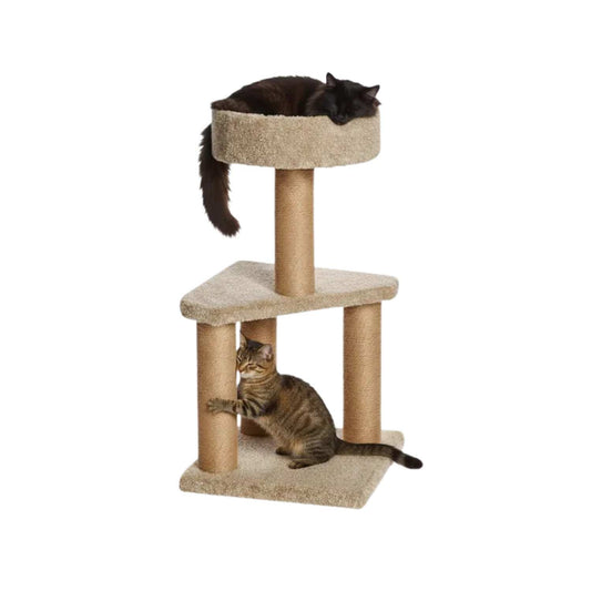 Feline Fortress 2-Level Cat Tree with Sisal Scratching Post & Toy (Beige)