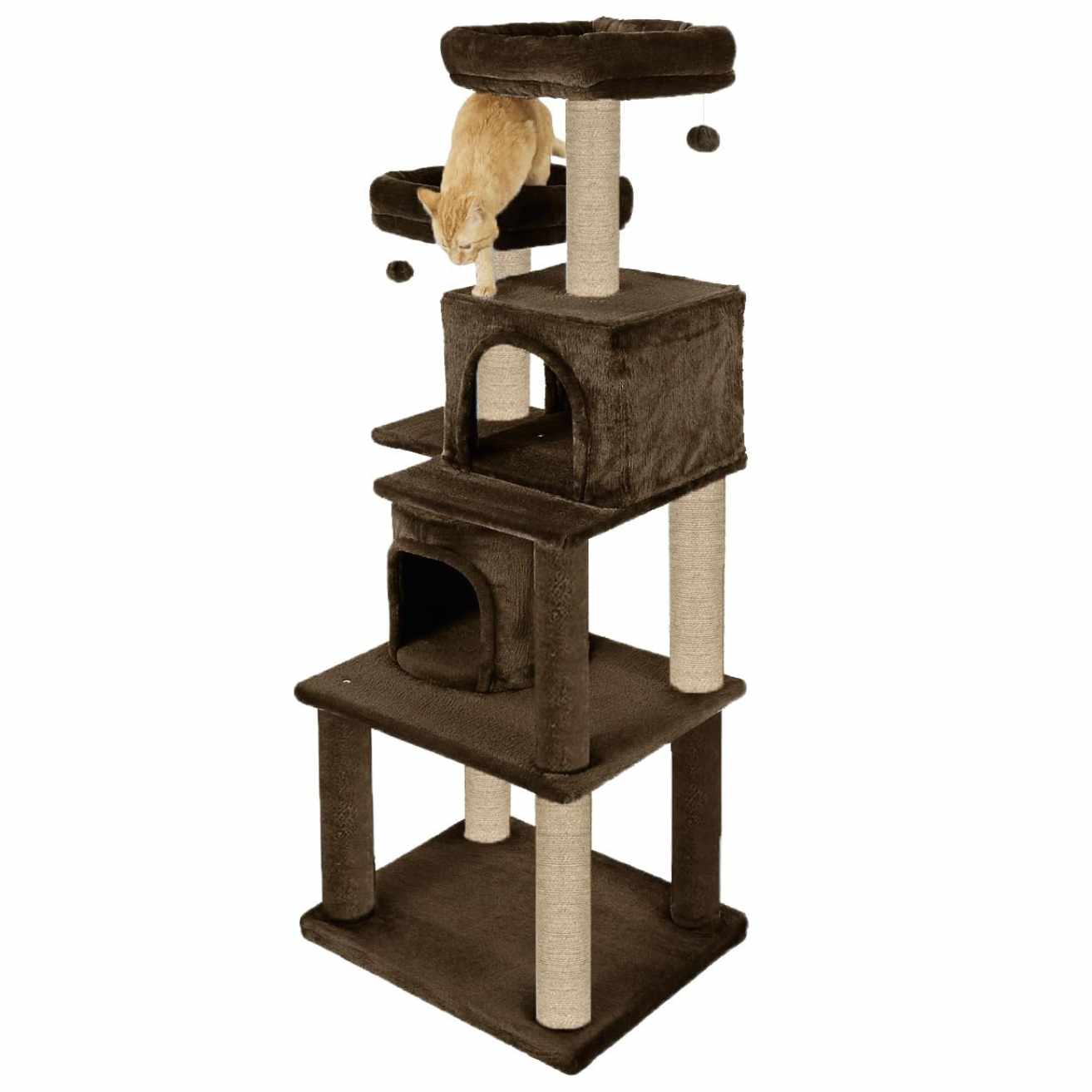 Multistory Fur Fabric Cat Tree for Kittens | 57 Inch (FURR-55)