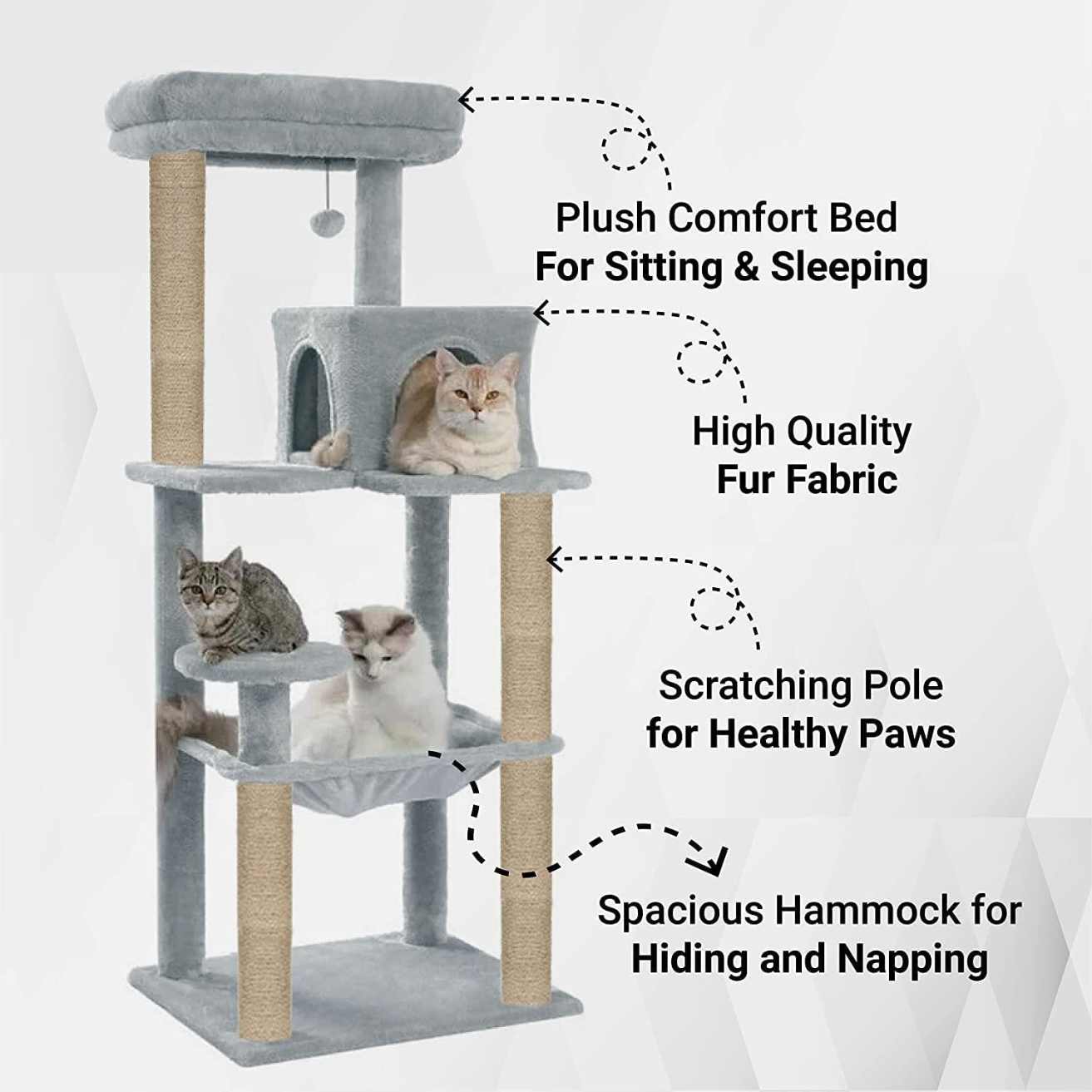 Grey Cat Tree Condo with Hammock