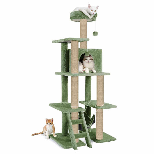 Multi-Storey Kitten Cat Tree | 60in Condo with Stairs, Hammock & Scratching Posts