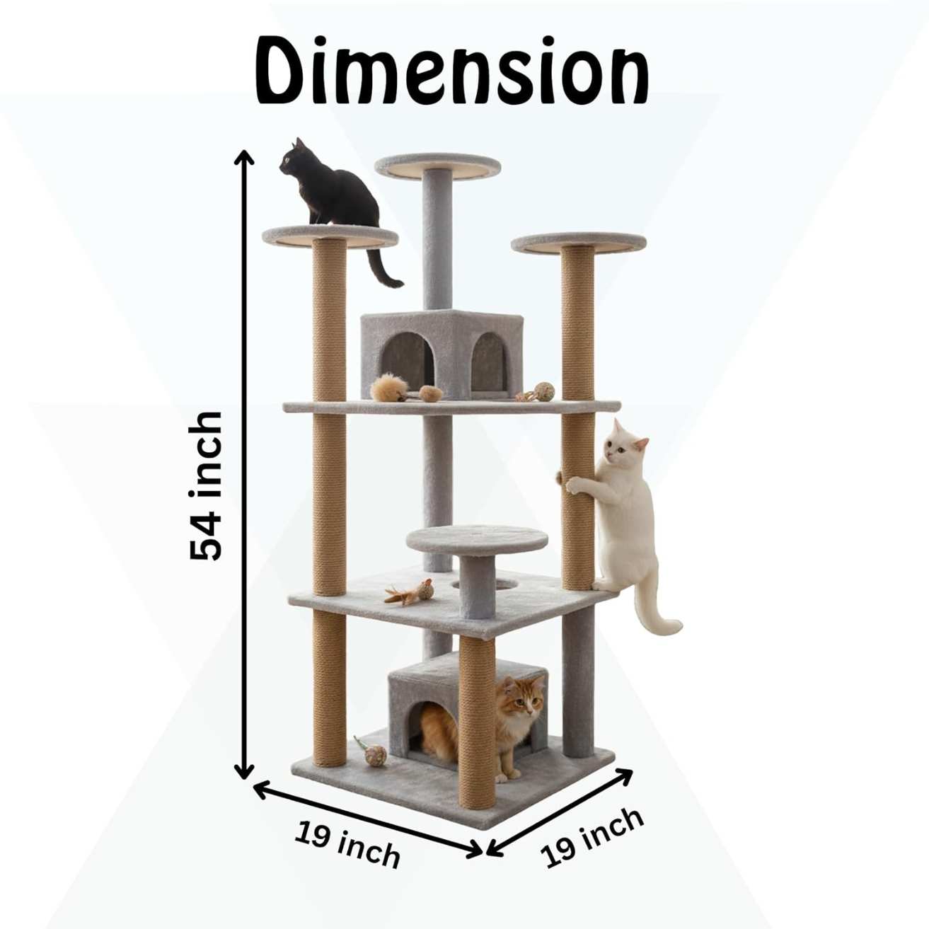 Multilevel Cat Kitten Activity Tree - Fur Fabric, Condo Box, Jute Rope, Multiple Floors, Scratching Posts (Height 54 Inch)